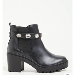 JEWELED ANKLE BOOTIE - FAUX LEATHER BLACK